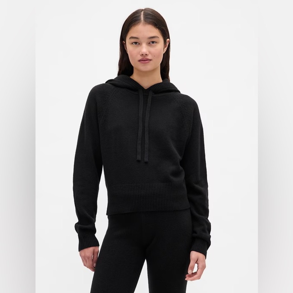 NWT GAP CashSoft Crop Sweater Hoodie Black in Women Medium